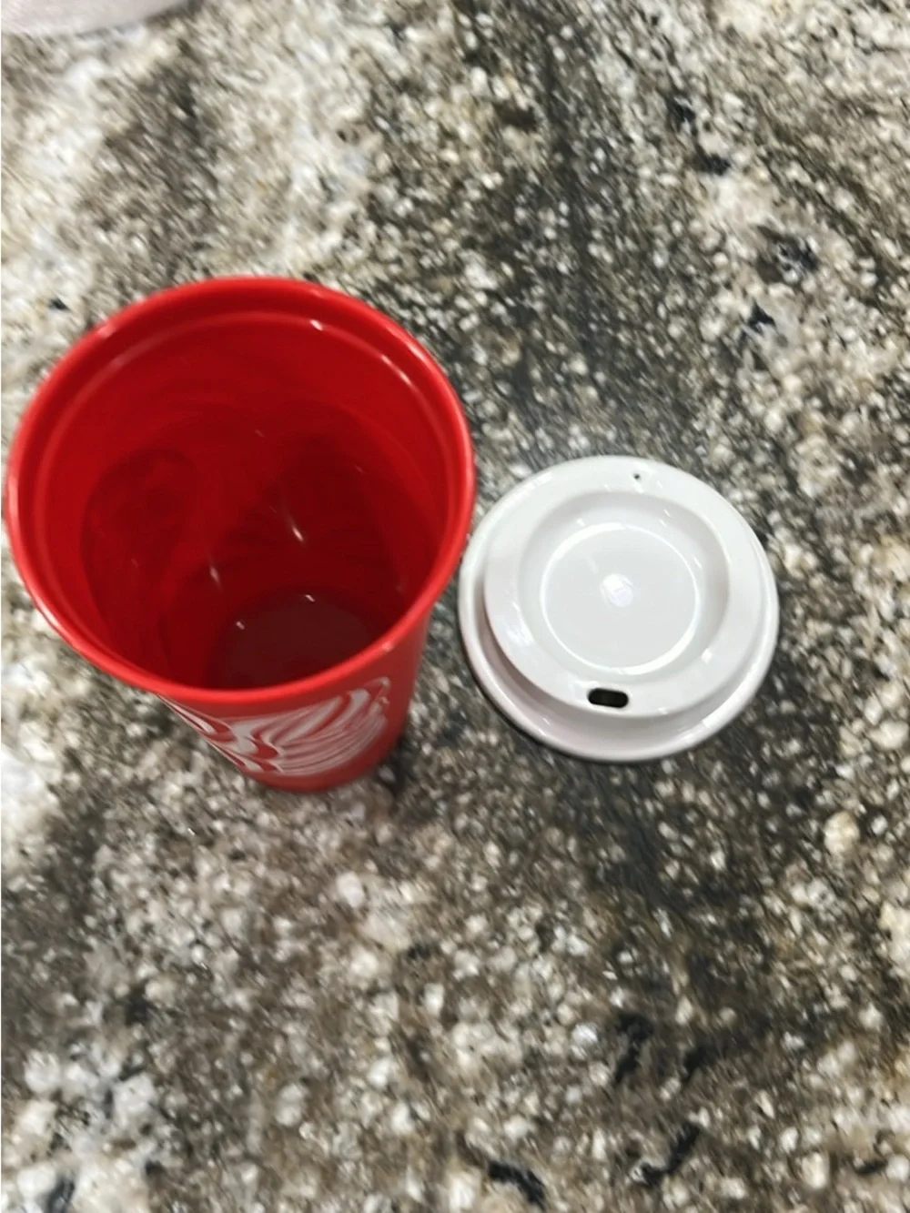 Starbucks Red Cup with Green Logo and White Lid